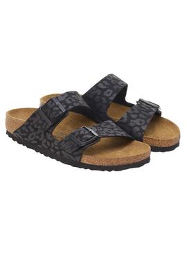 Sandálias Birkenstock Arizona Leo preto para mulher.