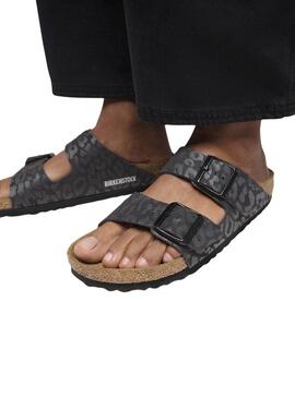 Sandálias Birkenstock Arizona Leo preto para mulher.