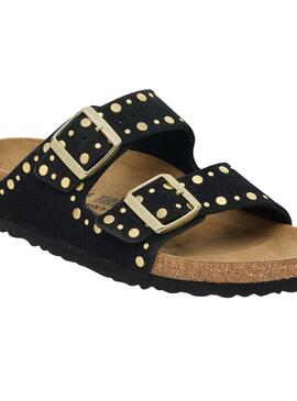 Sandálias Birkenstock Arizona Rivets preto para mulher.
