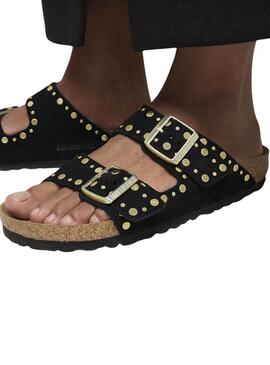 Sandálias Birkenstock Arizona Rivets preto para mulher.