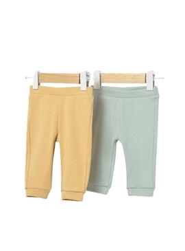 Pack 2 calças Mayoral caneladas mostarda e verde água para bebê