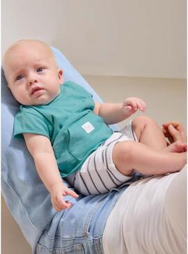 Pack 4 peças bebê camisetas e shorts verde água e cinza