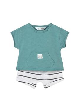 Pack 4 peças bebê camisetas e shorts verde água e cinza