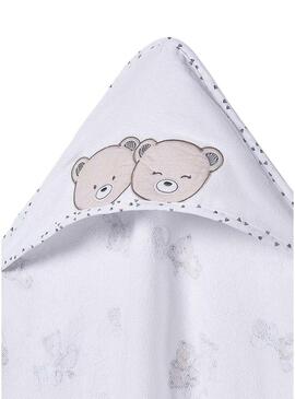 Roupa de banho Mayoral com capuz de ursos branco para bebê.
