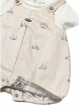 Conjunto Mayoral macacão listrado com camiseta branca para bebê