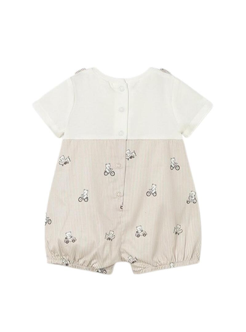 Conjunto Mayoral macacão listrado com camiseta branca para bebê