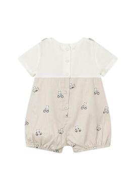 Conjunto Mayoral macacão listrado com camiseta branca para bebê