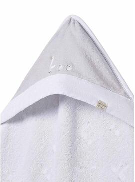 Roupa de banho Mayoral com capuz e estampa de patinhos cinza pérola para bebê.