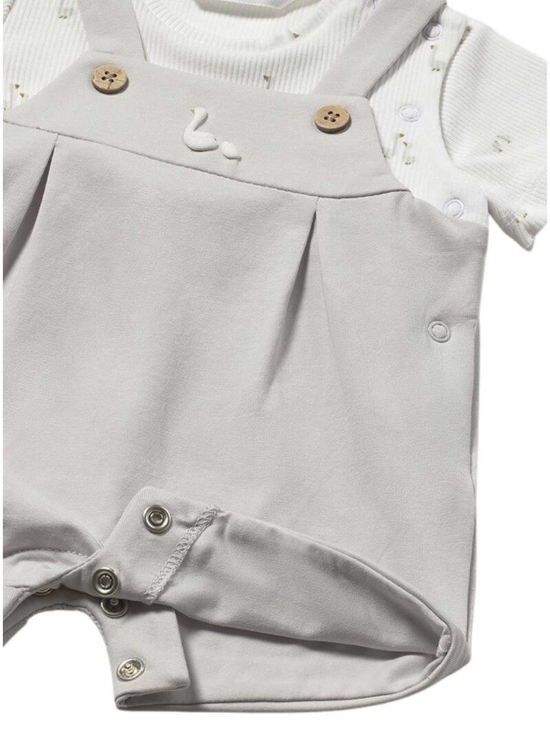 Conjunto efeito colete bege com camiseta branca estampada para bebê