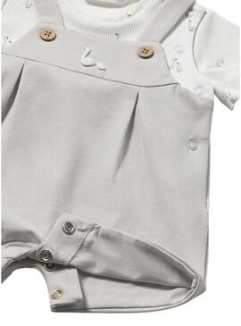 Conjunto efeito colete bege com camiseta branca estampada para bebê