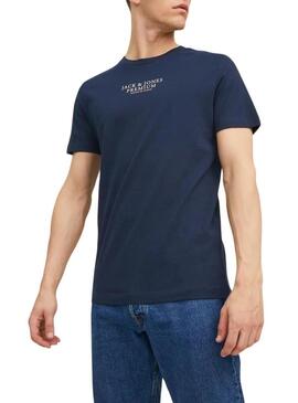 Camiseta Jack and Jones Bluarchie azul marinho para homem.