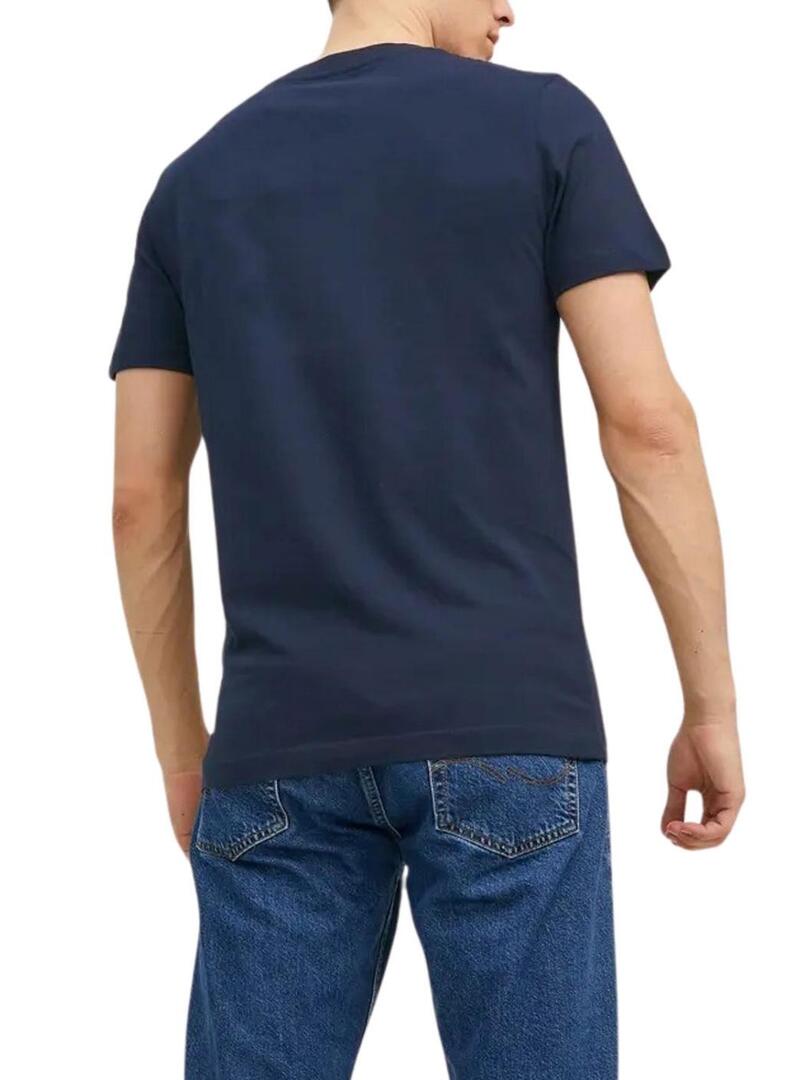 Camiseta Jack and Jones Bluarchie azul marinho para homem.