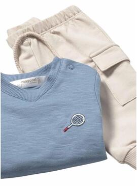 Conjunto Mayoral dos looks esportivos azul e vermelho para bebê.