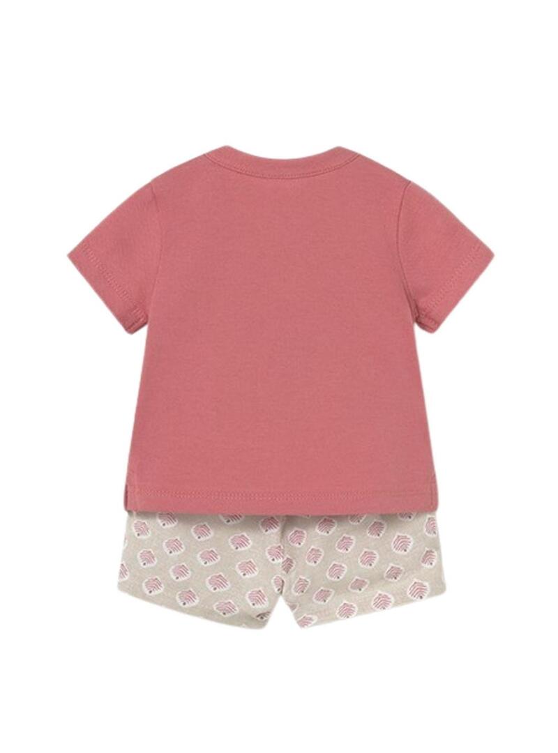 Conjunto Mayoral camiseta rosa e bermuda.