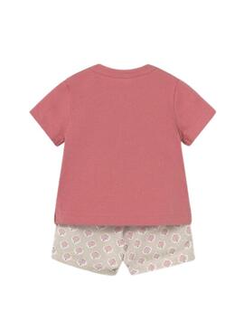 Conjunto Mayoral camiseta rosa e bermuda.