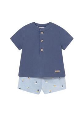 Conjunto Mayoral camiseta azul e bermuda barcos para bebê