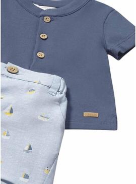 Conjunto Mayoral camiseta azul e bermuda barcos para bebê