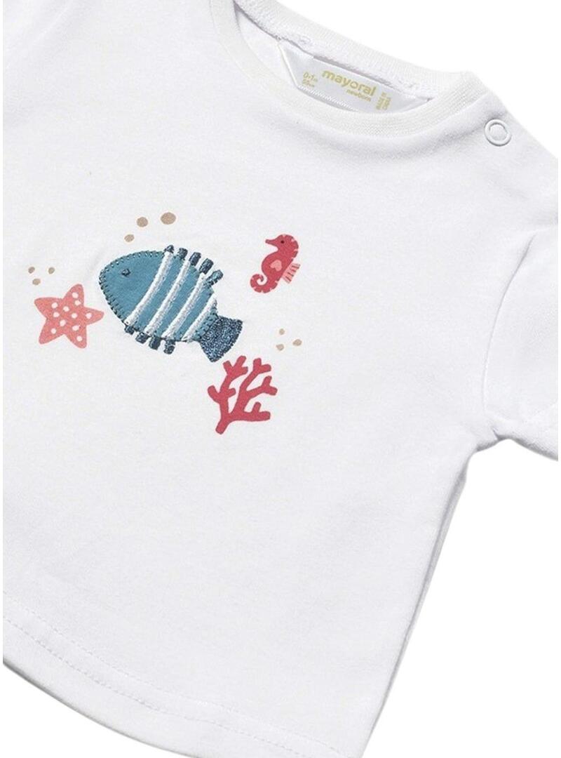 Conjunto Mayoral peixe branco e coral com gorro para bebê