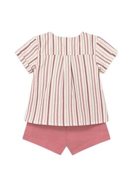 Conjunto Mayoral blusa listrada e short rosa para bebê