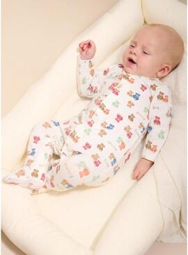 Pack Mayoral de dois macacões de urso multicoloridos para bebê.