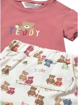 Conjunto de urso Teddy rosa para bebê.