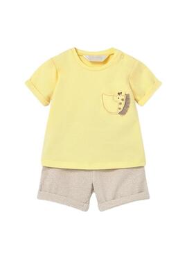 Conjunto Mayoral de looks safari amarelo para bebê.