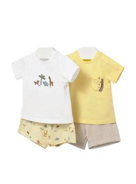 Conjunto Mayoral de looks safari amarelo para bebê.