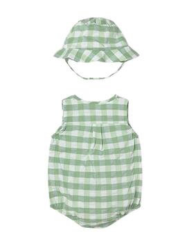 Macacão Mayoral vichy verde com gorro para bebê menino