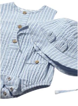 Macacão Mayoral listrado azul céu com touca para bebê menino