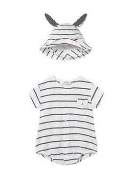 Pijama Mayoral listrado com gorro orelhinhas para bebê menino