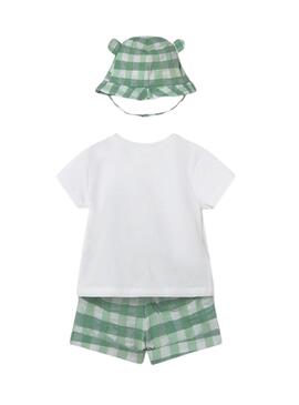 Conjunto de três peças Mayoral tartaruga verde vichy para bebê menino.