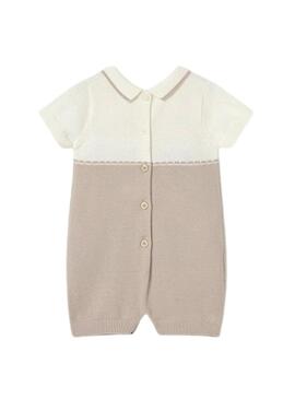 Macacão Mayoral ponto bicolor cru e bege para bebê