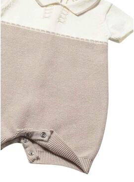 Macacão Mayoral ponto bicolor cru e bege para bebê