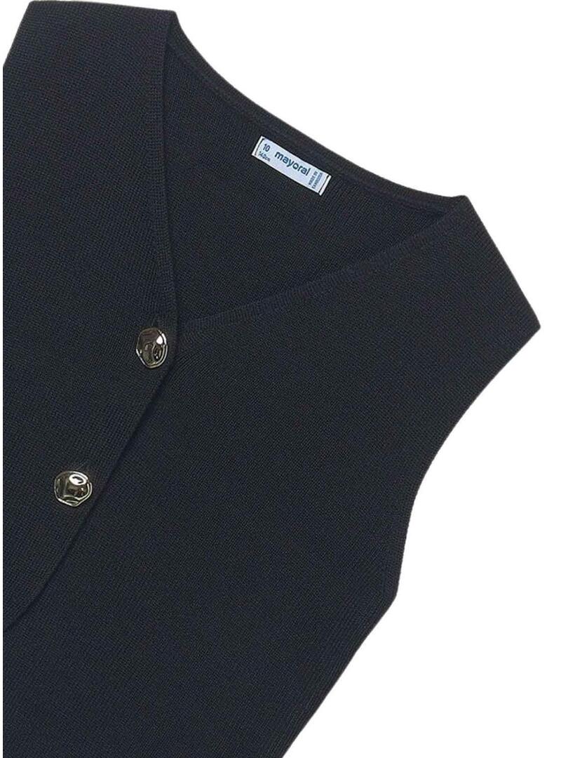 Colete Mayoral em azul marinho de tricô para menina.