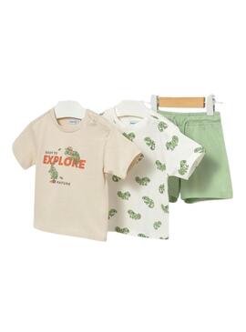 Conjunto Mayoral três peças camaleão verde para bebê menino.