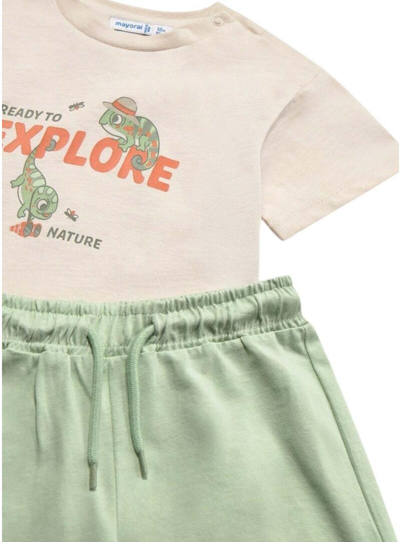 Conjunto Mayoral três peças camaleão verde para bebê menino.