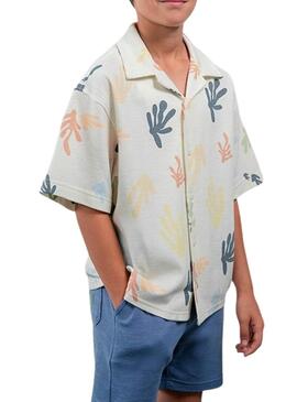 Camisa de malha estampada em creme.