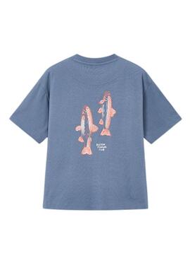 Camiseta Mayoral Boston Fishing Club azul médio para criança