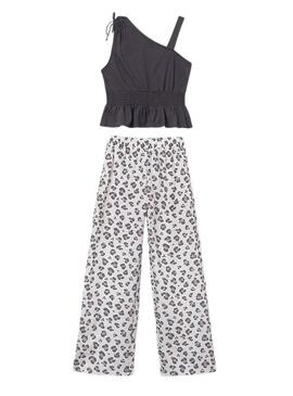 Conjunto Mayoral Animal Print branco e preto para menina