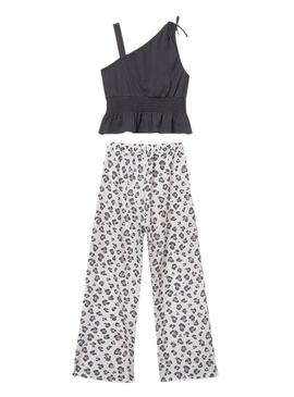 Conjunto Mayoral Animal Print branco e preto para menina