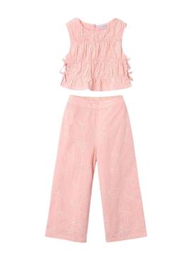 Conjunto Mayoral bordado rosa para menina.