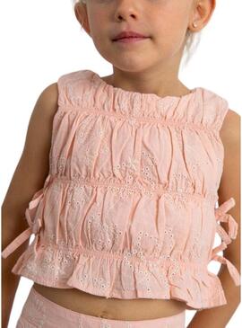 Conjunto Mayoral bordado rosa para menina.