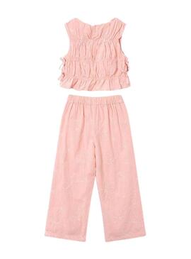 Conjunto Mayoral bordado rosa para menina.