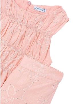 Conjunto Mayoral bordado rosa para menina.