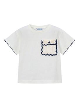 Camiseta Mayoral bolso de crochê branca para menina