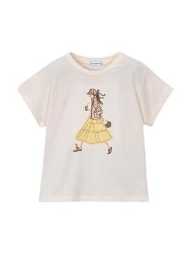 Camiseta Mayoral Girl bege para menina.