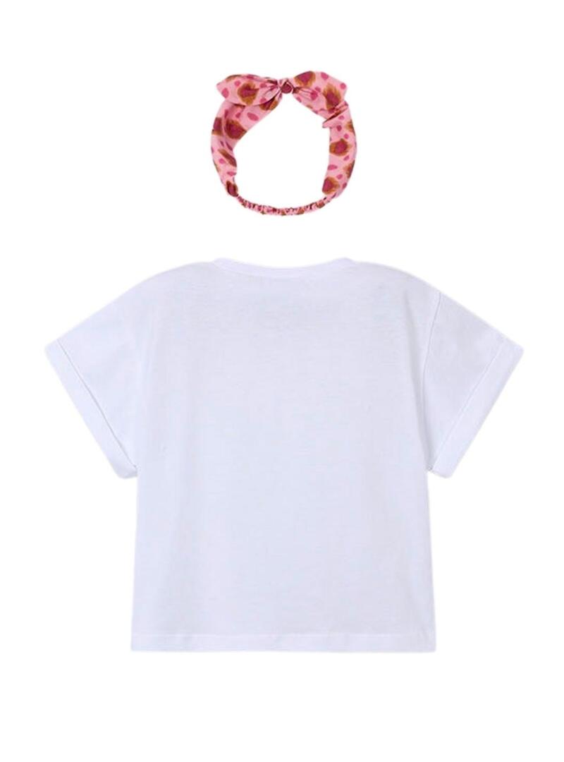 Camiseta Mayoral com tiara branca e rosa para menina