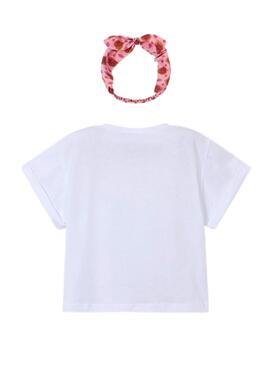 Camiseta Mayoral com tiara branca e rosa para menina