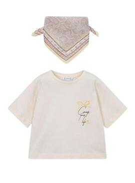 Camiseta Mayoral com bandana bege para menina