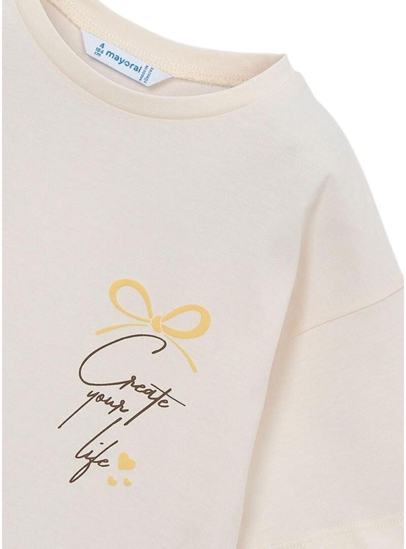 Camiseta Mayoral com bandana bege para menina